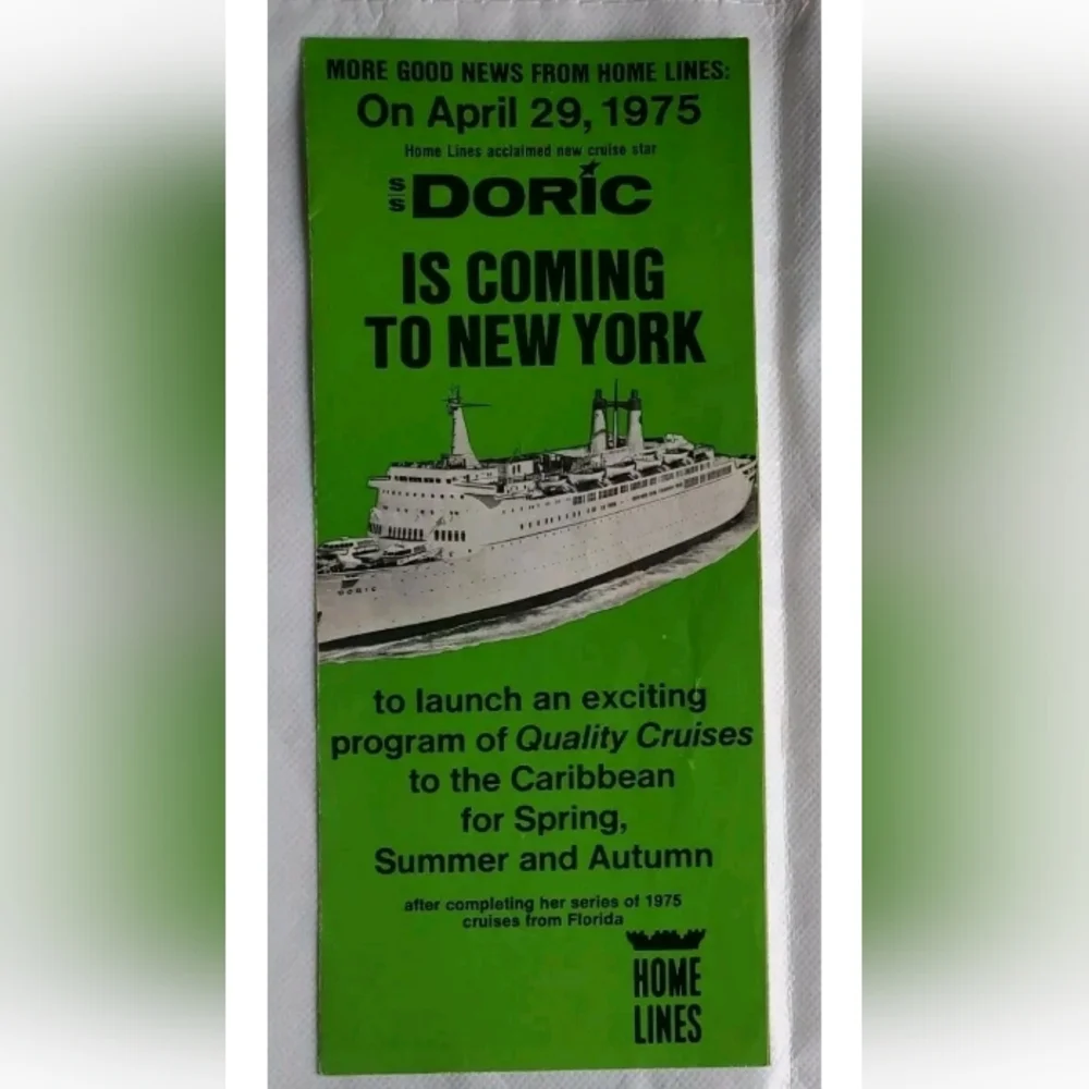 Vintage SS Doric (Home Lines) 1975 Cruise pamphlet New York